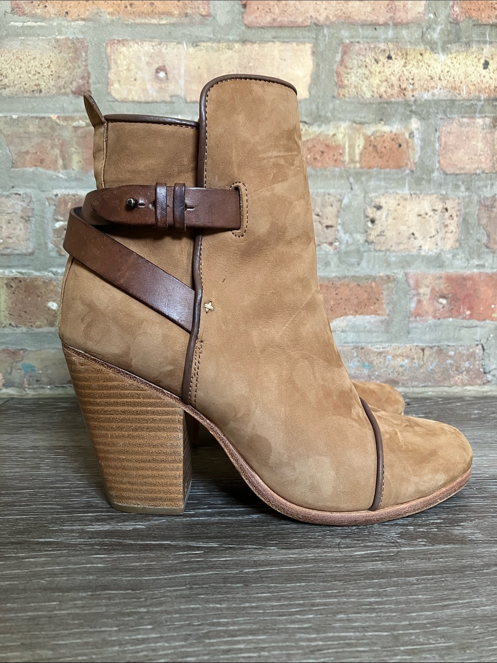 Rag & Bone "Kinsey" camel suede and leather ankle boots